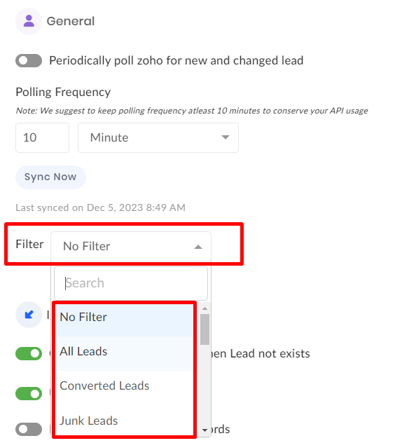 zoho filters